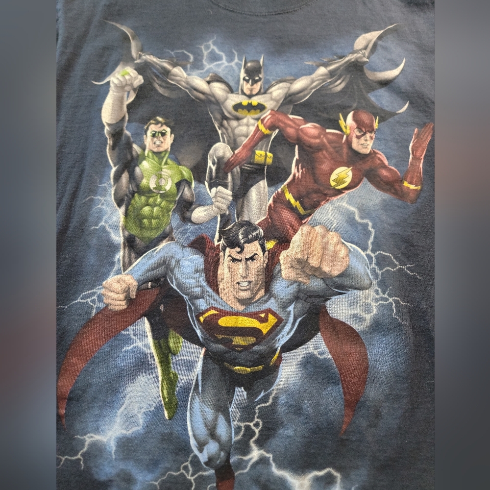 VINTAGE Justice League Shirt Mens L Blue Batman Super Hero DC Comics Movie Tee - Picture 4 of 6